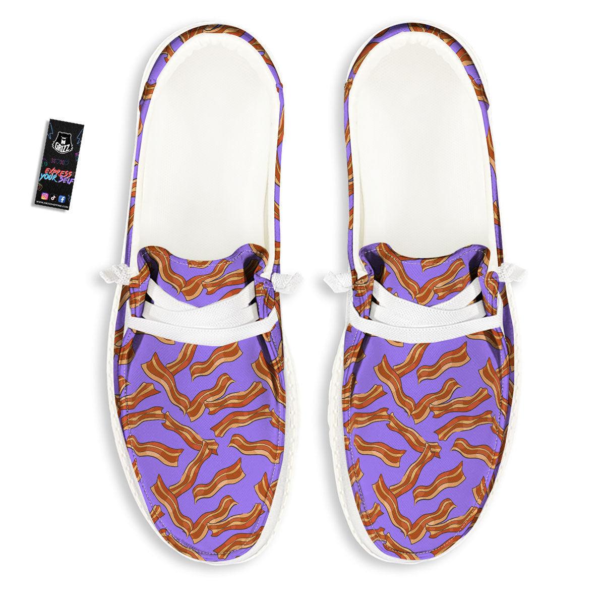 Bacon Purple Print Pattern Black Loafers-grizzshop