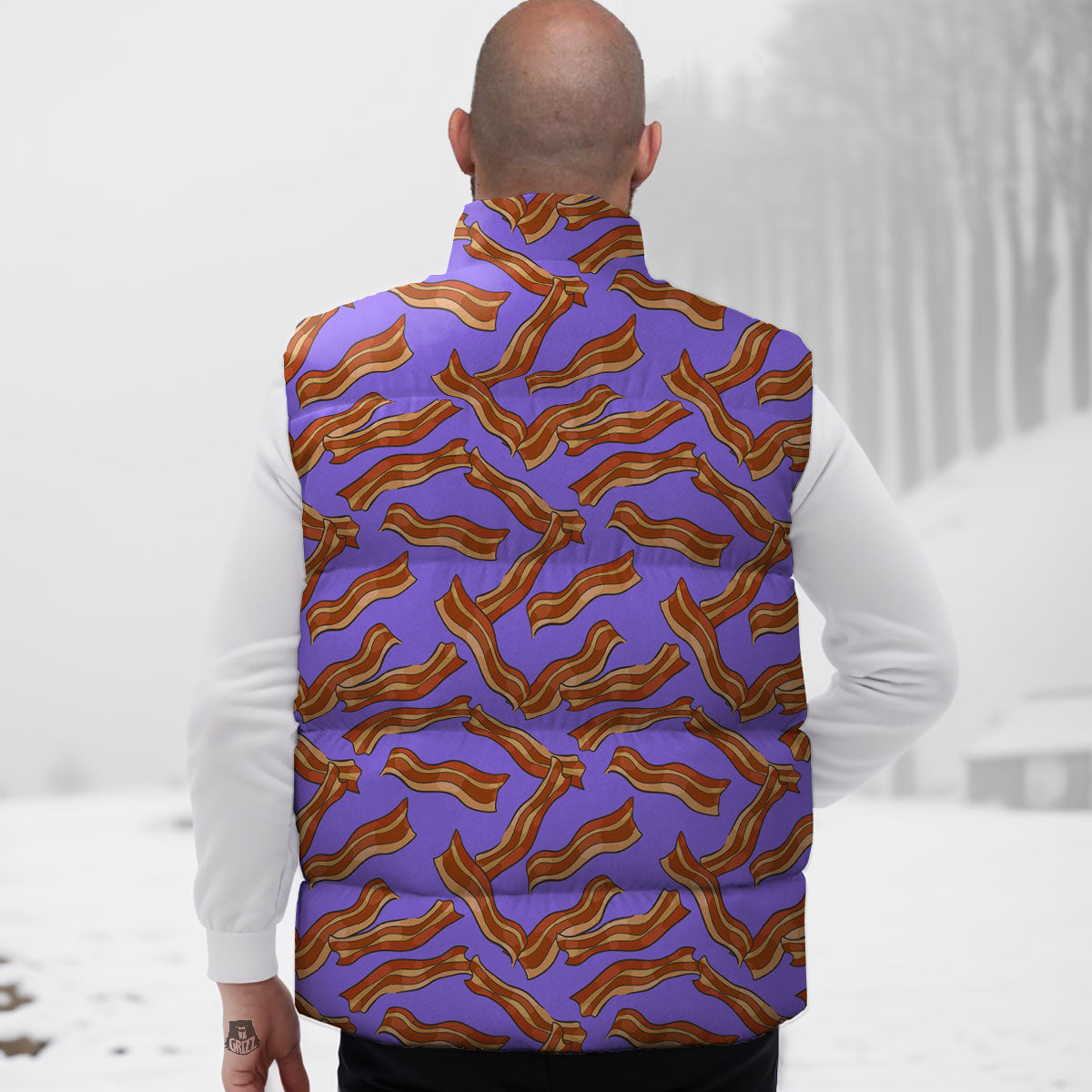 Bacon Purple Print Pattern Down Vest-grizzshop