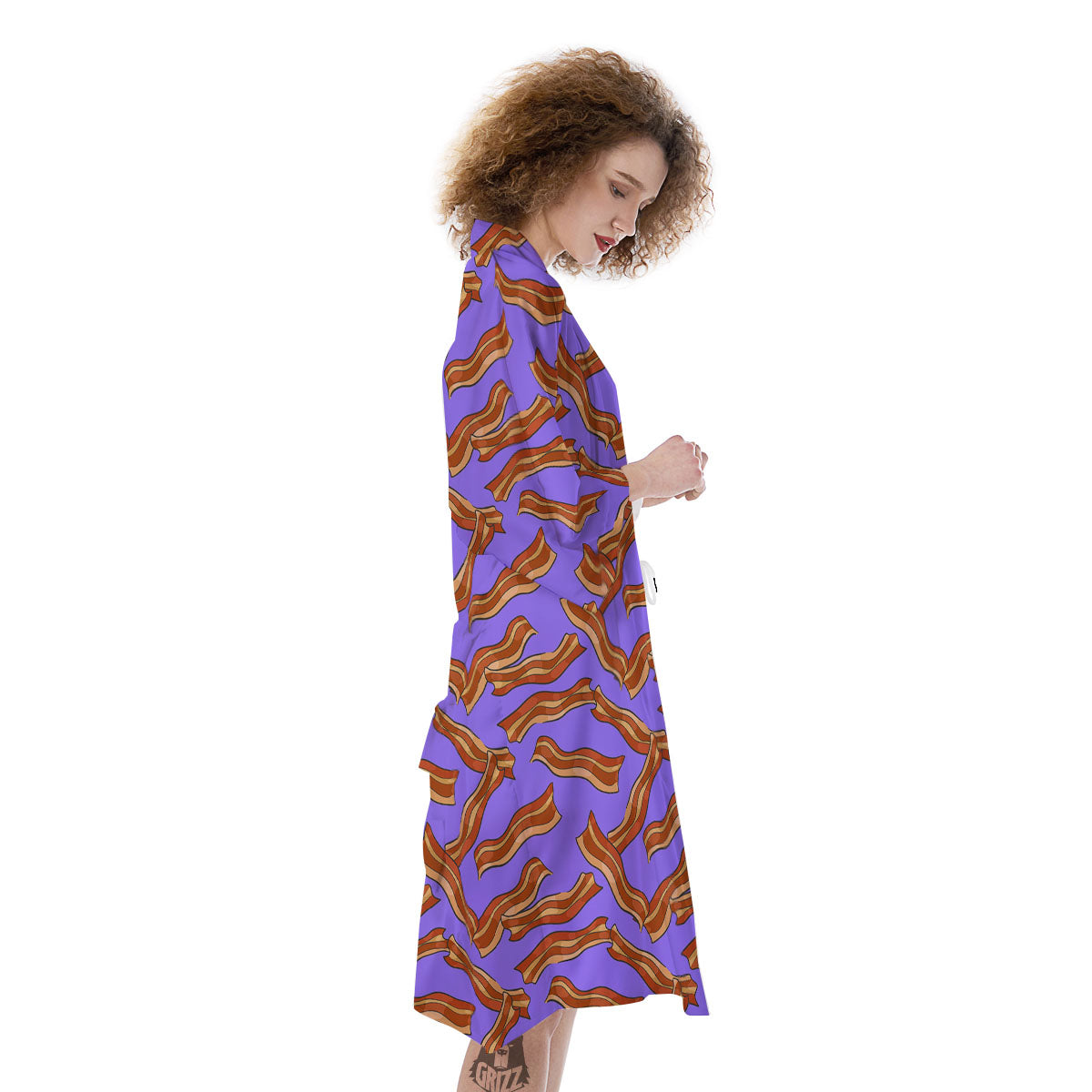 Bacon Purple Print Pattern Kimono-grizzshop