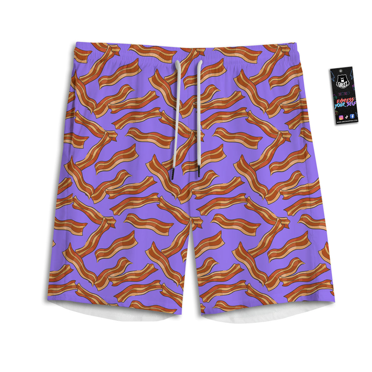 Bacon Purple Print Pattern Men's Athletic Shorts