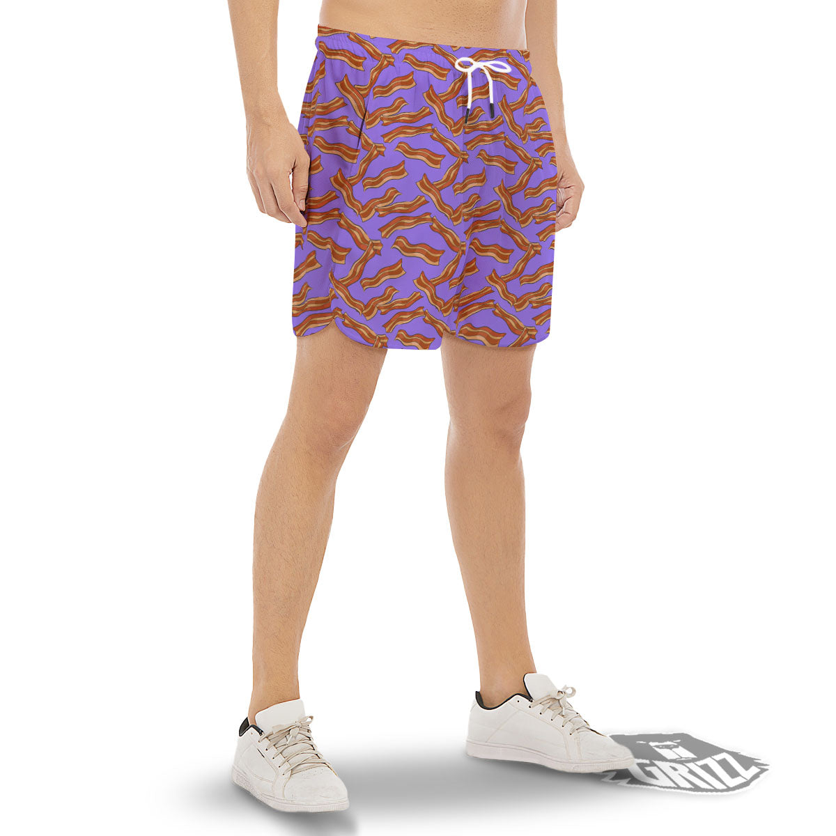 Bacon Purple Print Pattern Men's Gym Shorts-grizzshop