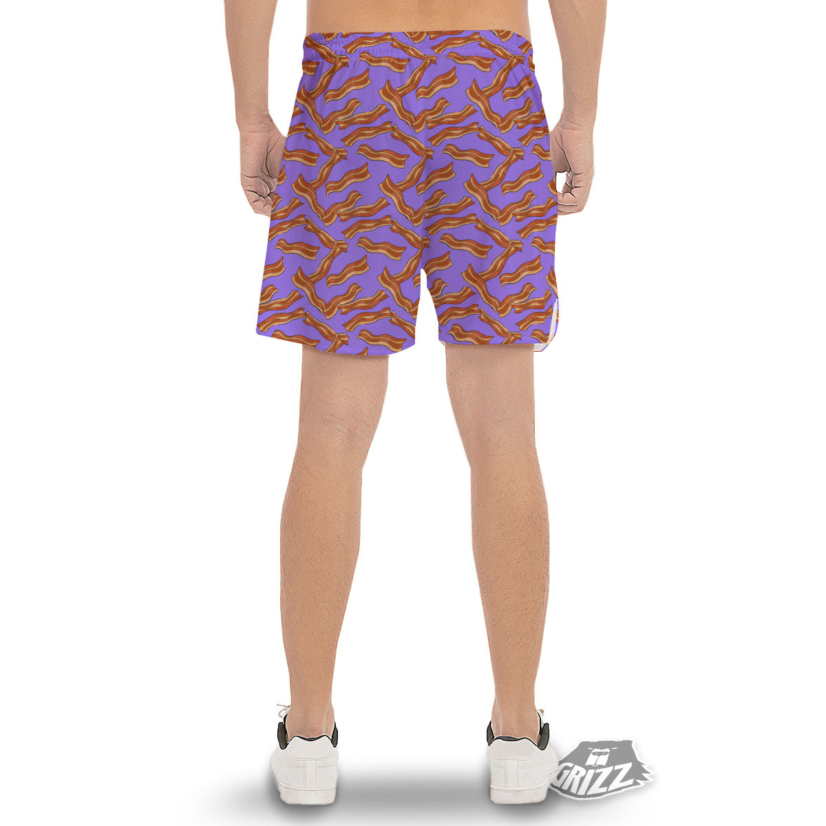 Bacon Purple Print Pattern Men's Gym Shorts-grizzshop