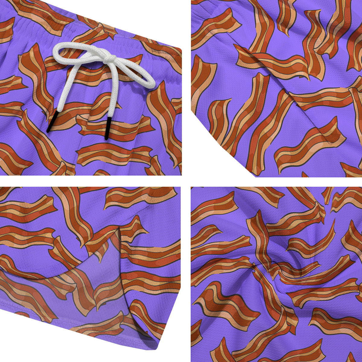 Bacon Purple Print Pattern Men's Running Shorts-grizzshop