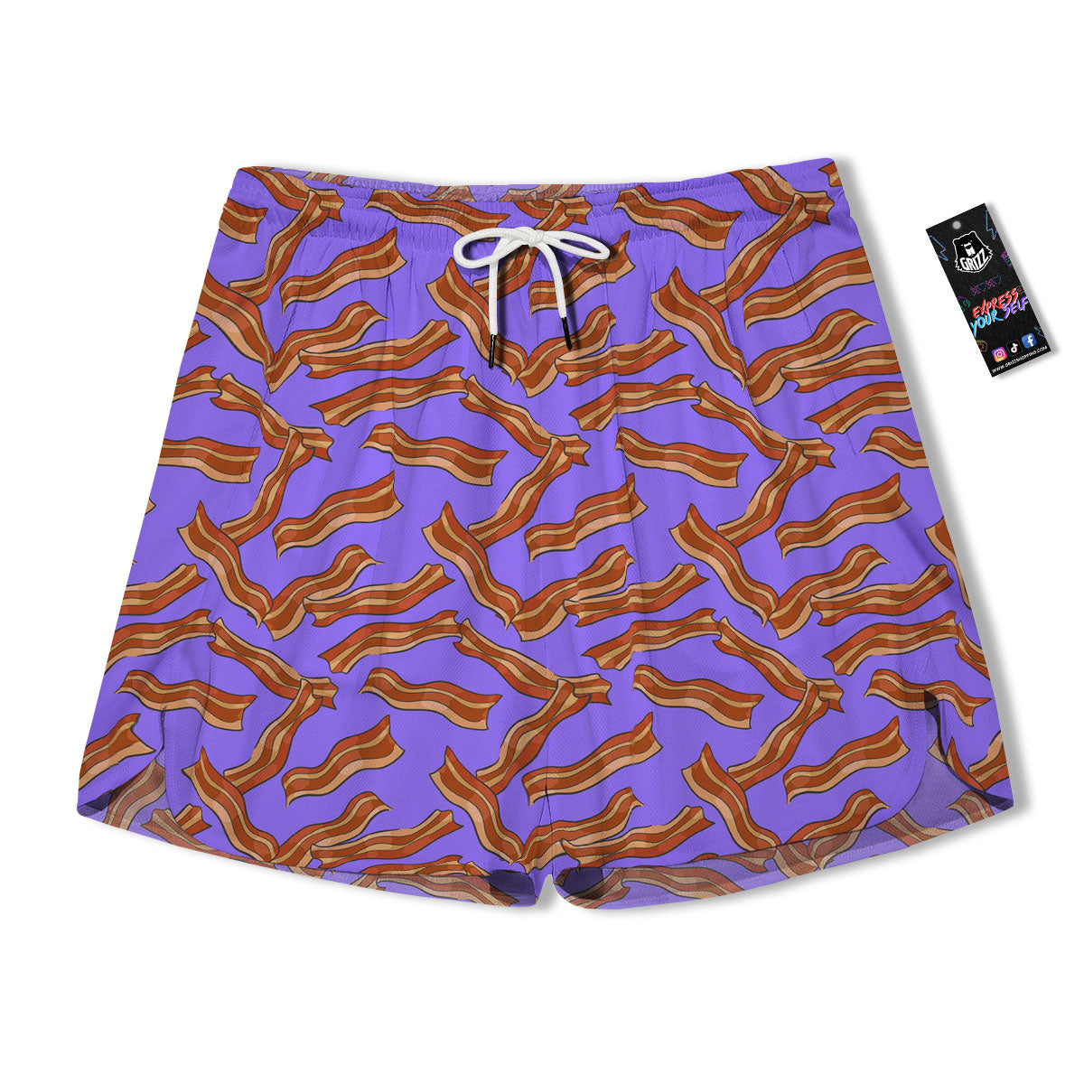 Bacon Purple Print Pattern Men's Running Shorts-grizzshop