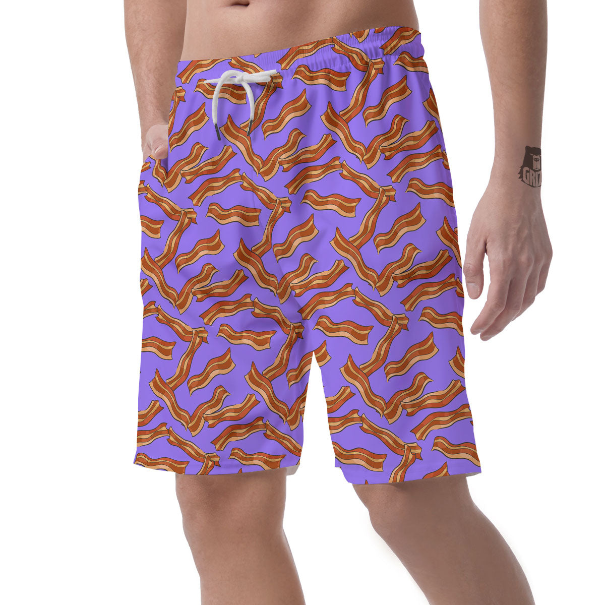 Bacon Purple Print Pattern Men's Shorts-grizzshop