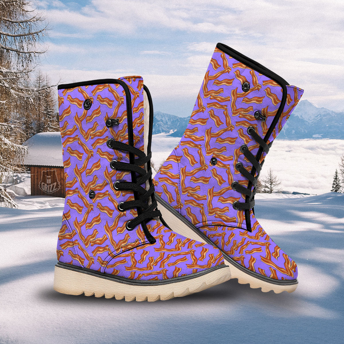 Bacon Purple Print Pattern Snow Boots-grizzshop