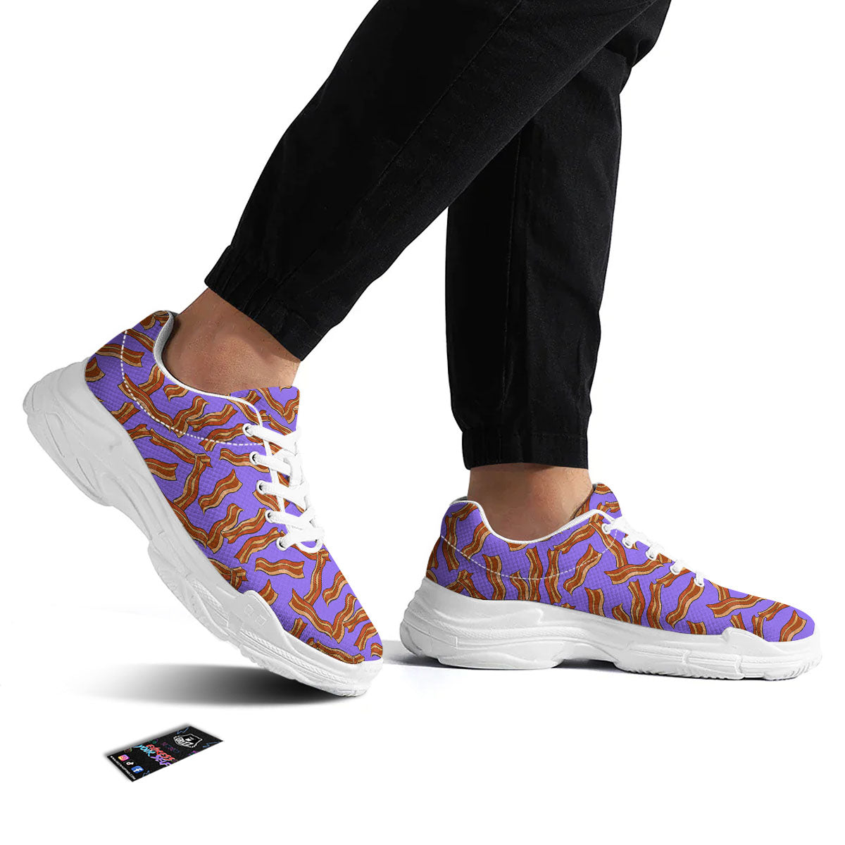Bacon Purple Print Pattern White Chunky Shoes-grizzshop