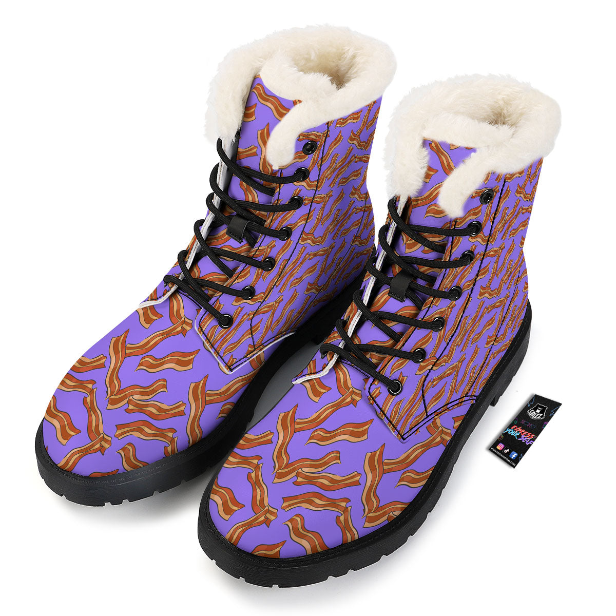 Bacon Purple Print Pattern Winter Boots-grizzshop