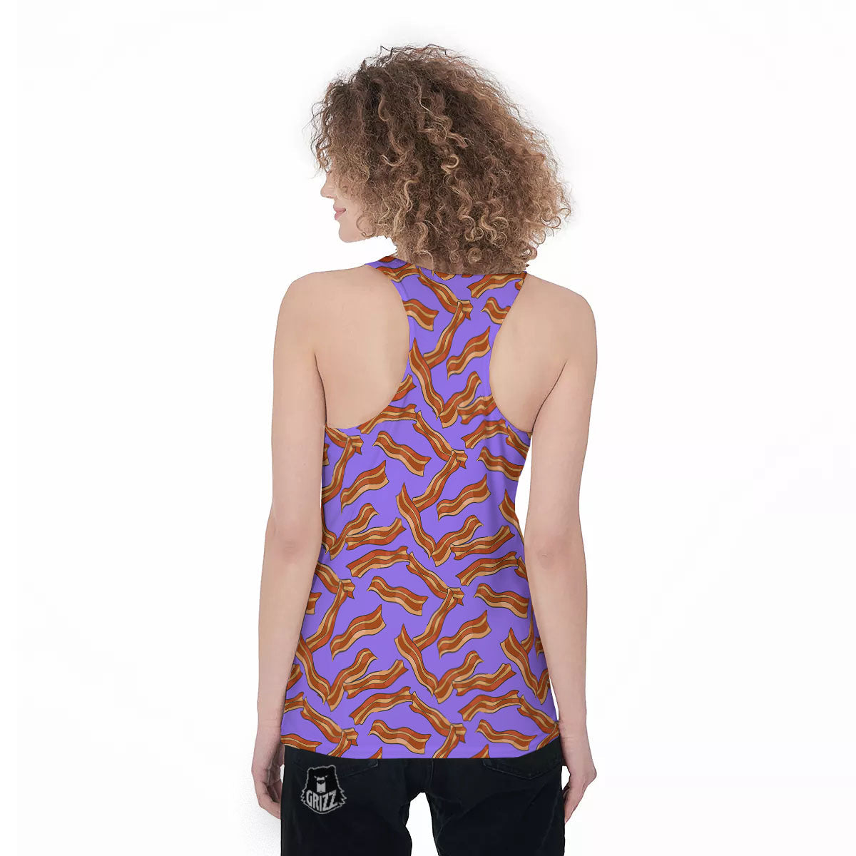 Bacon Purple Print Pattern Women's Racerback Tank Top-grizzshop