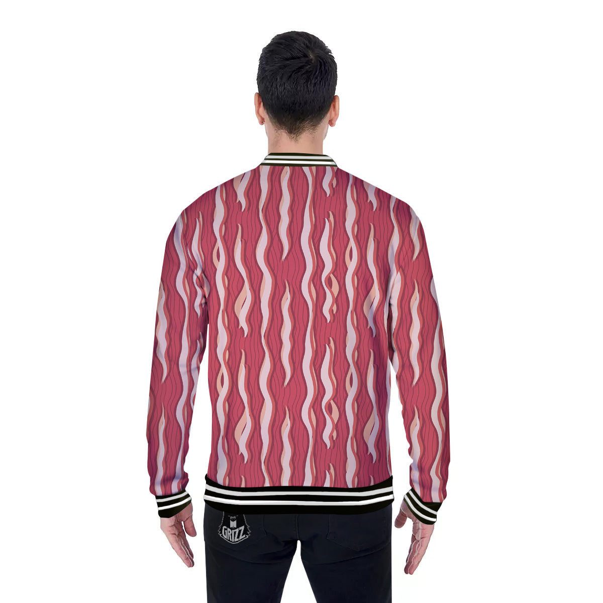 Bacon Texture Print Pattern Baseball Jacket-grizzshop