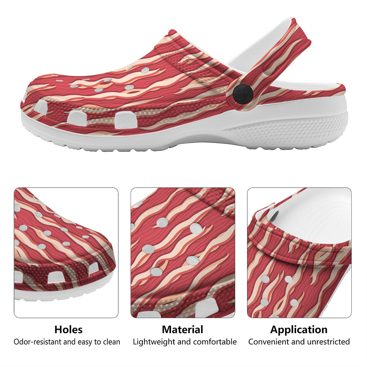 Bacon Texture Print Pattern Clog-grizzshop