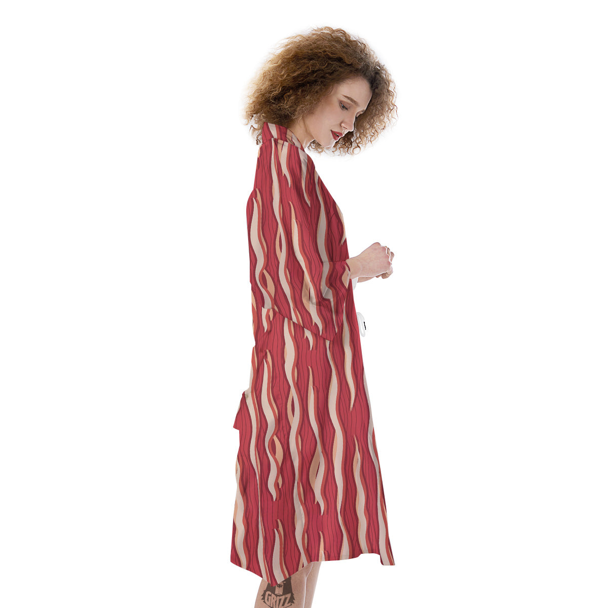 Bacon Texture Print Pattern Kimono-grizzshop