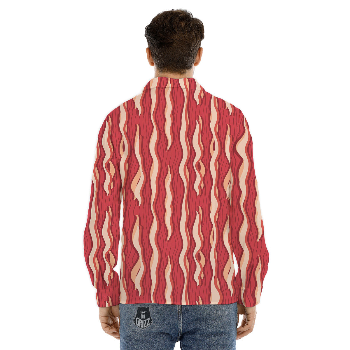 Bacon Texture Print Pattern Men's Dress Shirts-grizzshop