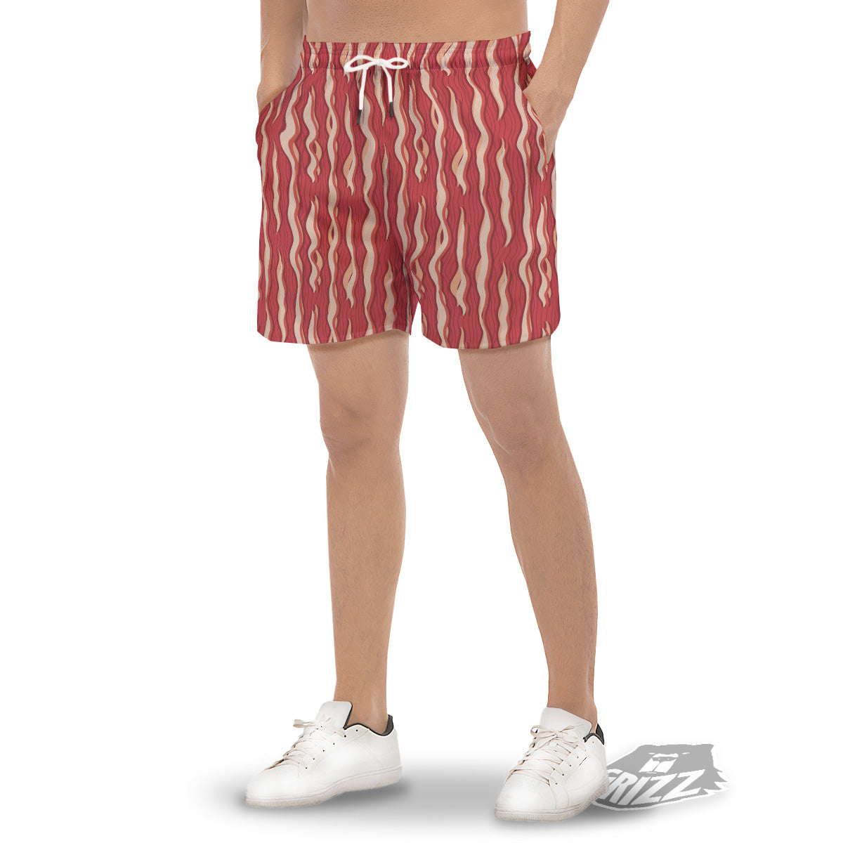 Bacon Texture Print Pattern Men's Gym Shorts-grizzshop
