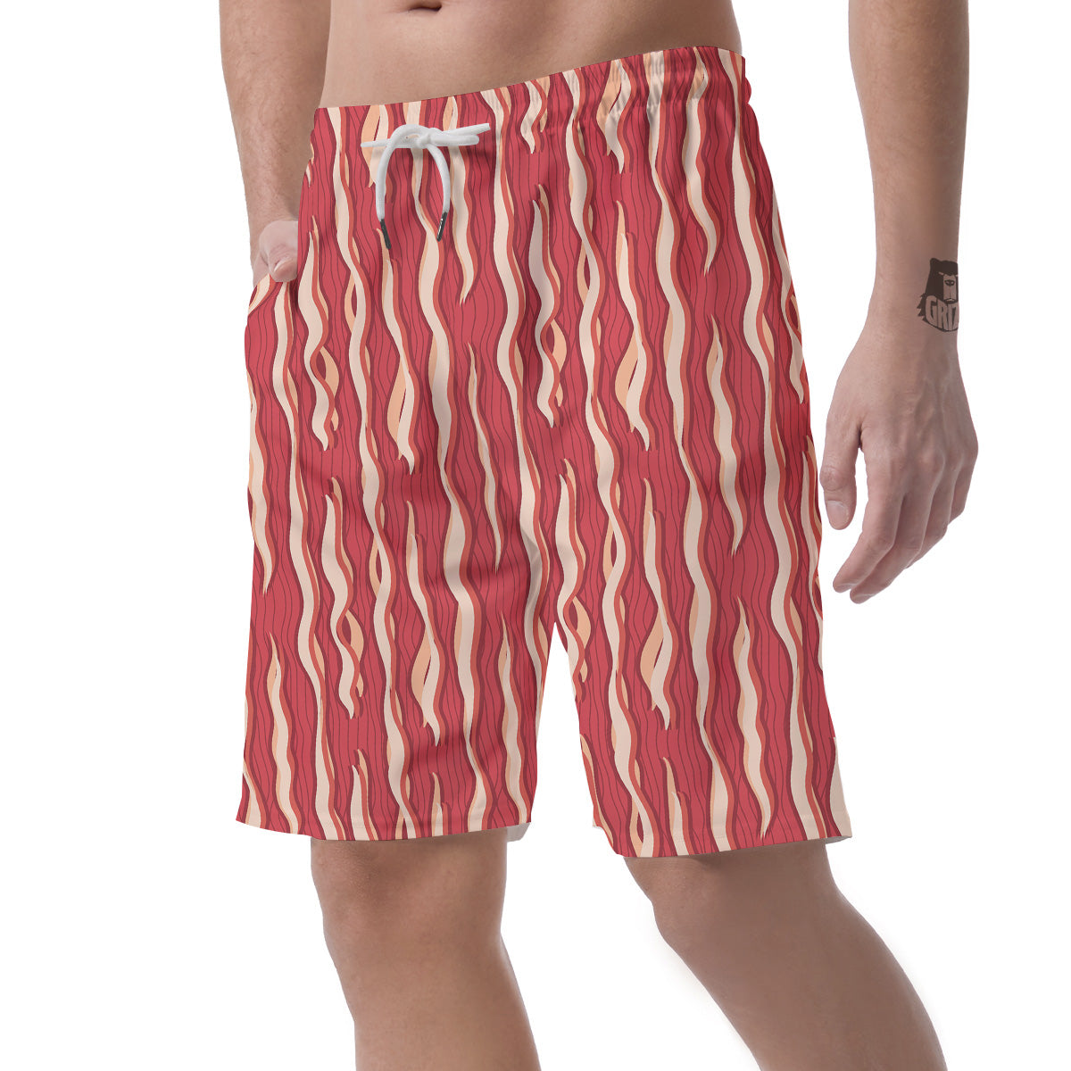 Bacon Texture Print Pattern Men's Shorts-grizzshop