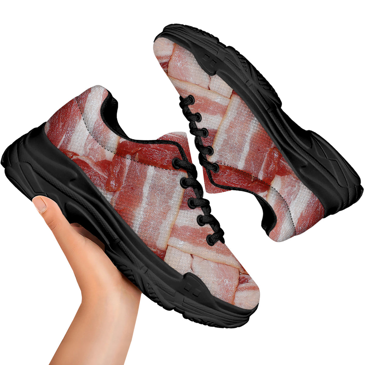 Bacon Weaving Print Black Chunky Shoes-grizzshop