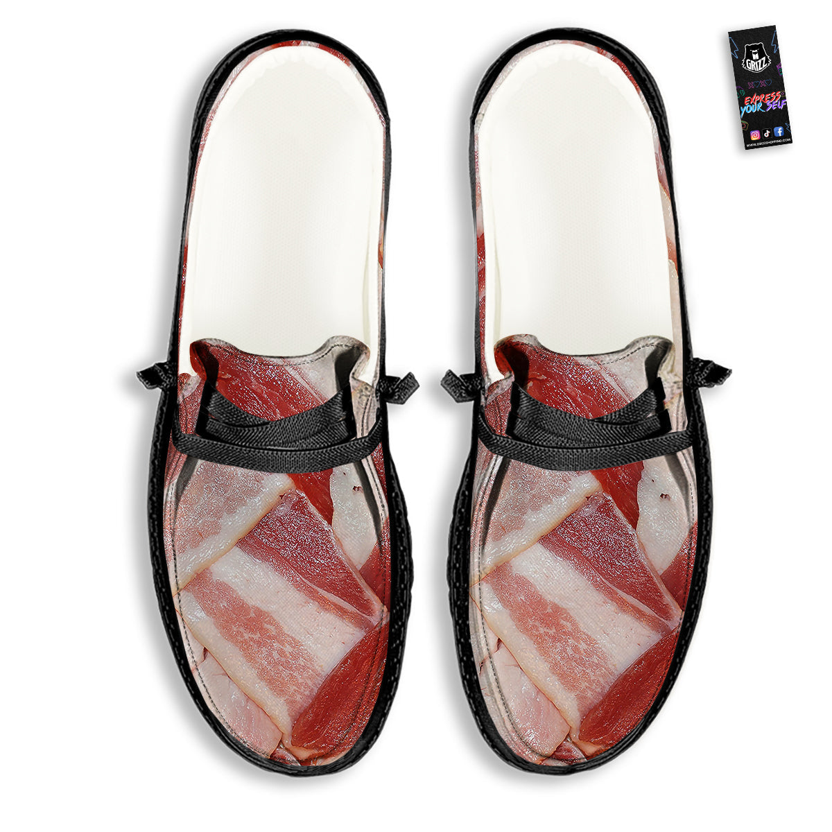 Bacon Weaving Print Black Loafers-grizzshop