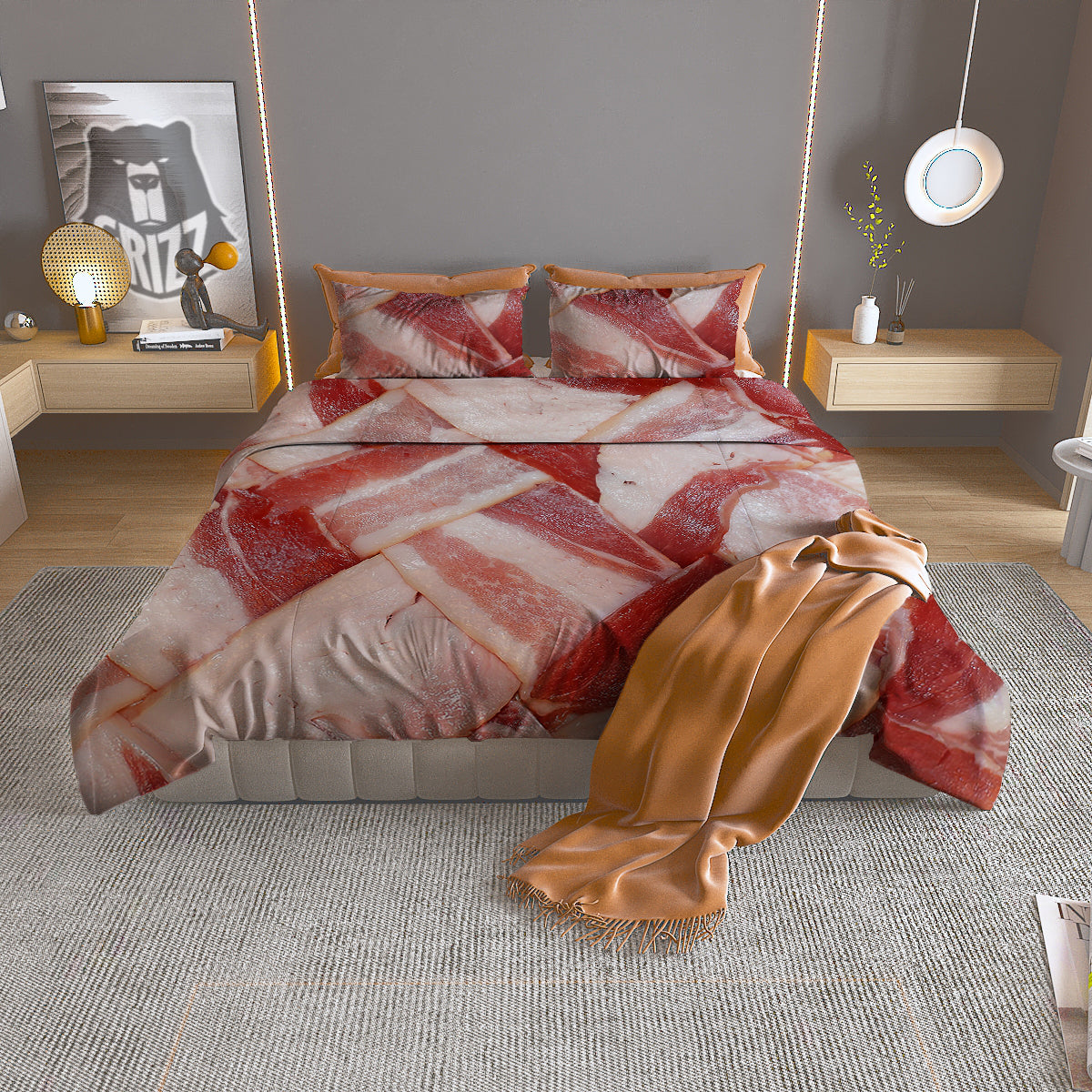 Bacon Weaving Print Duvet Cover Bedding Set