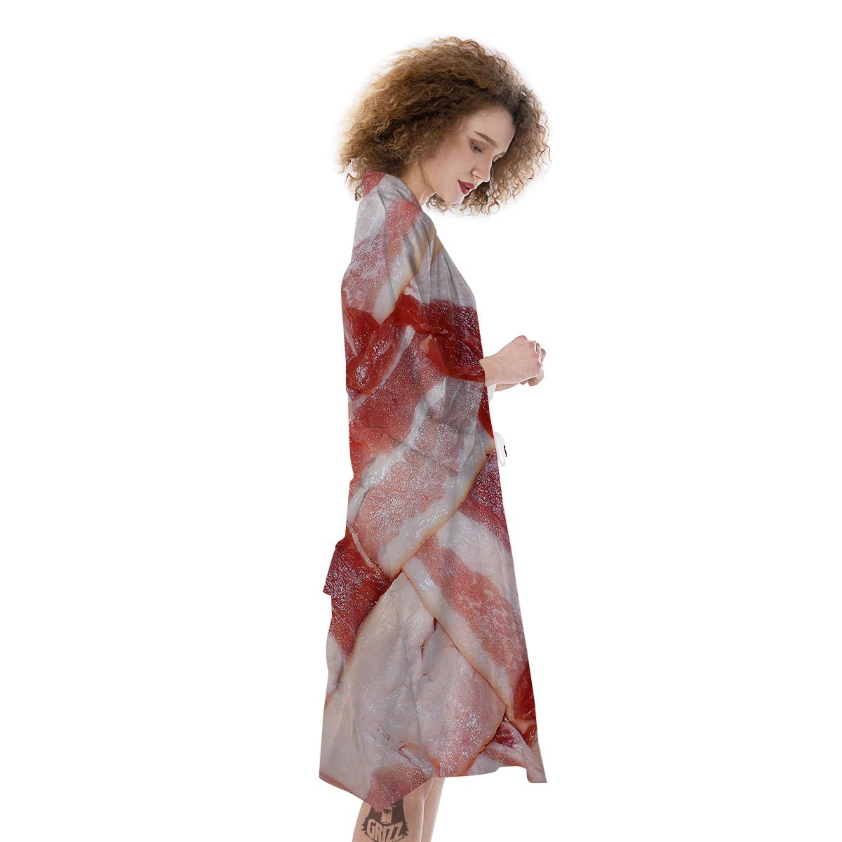 Bacon Weaving Print Kimono-grizzshop