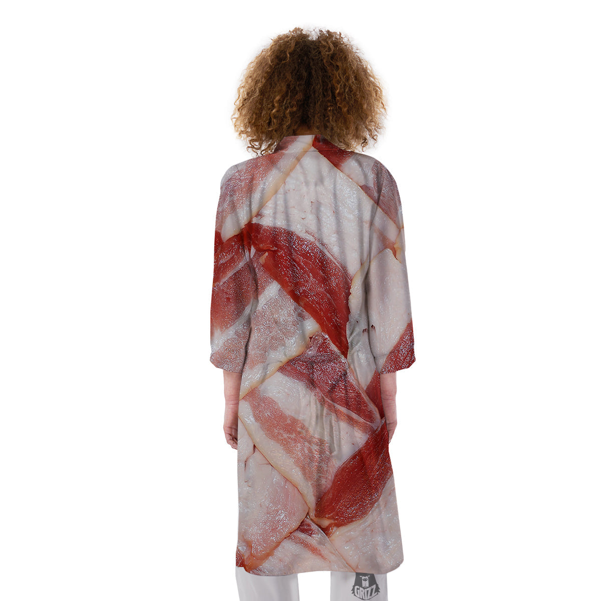Bacon Weaving Print Kimono-grizzshop