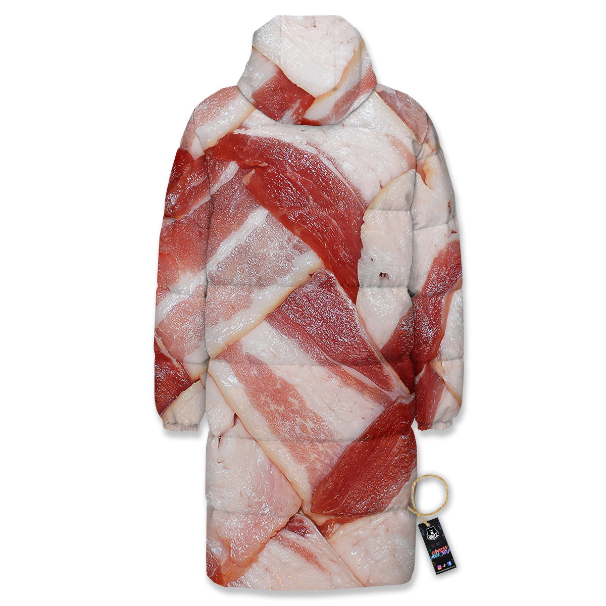 Bacon Weaving Print Long Down Jacket-grizzshop