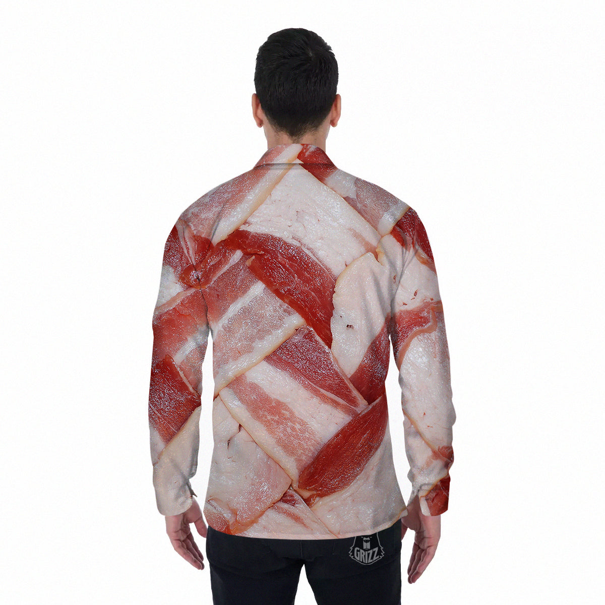 Bacon Weaving Print Men's Long Sleeve Shirts-grizzshop