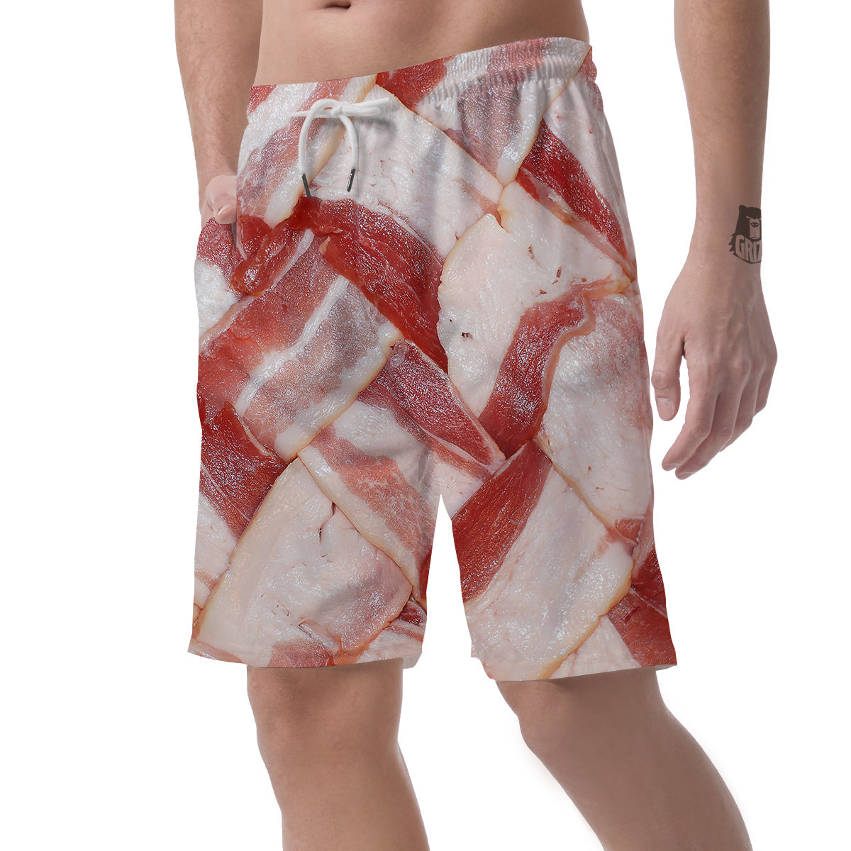 Bacon Weaving Print Men's Shorts-grizzshop