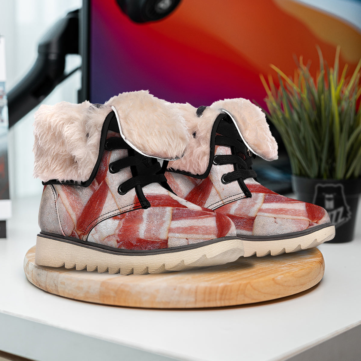 Bacon Weaving Print Snow Boots-grizzshop