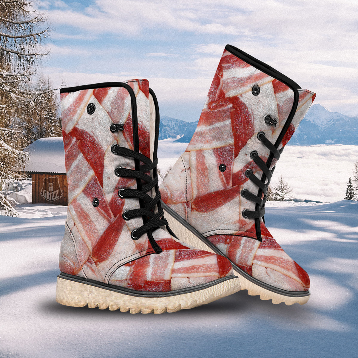 Bacon Weaving Print Snow Boots-grizzshop