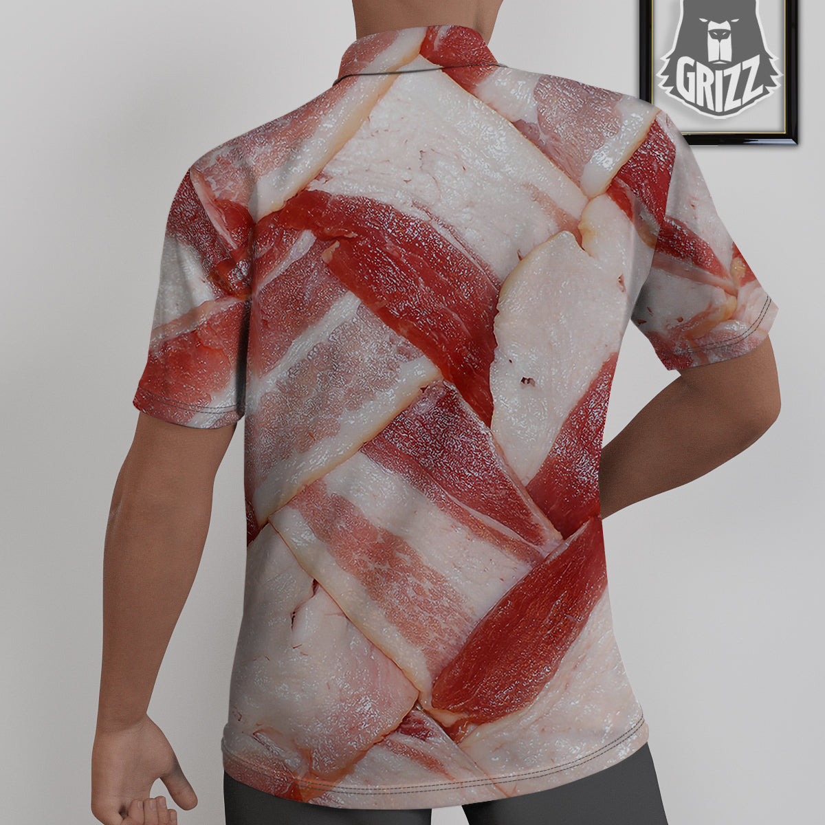 Bacon Weaving Print Untucked Shirts-grizzshop