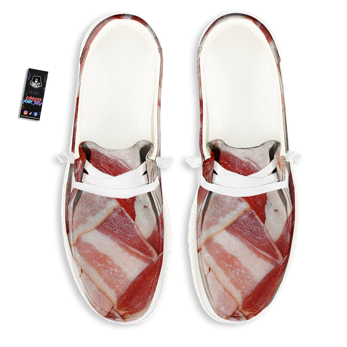 Bacon Weaving Print White Loafers-grizzshop