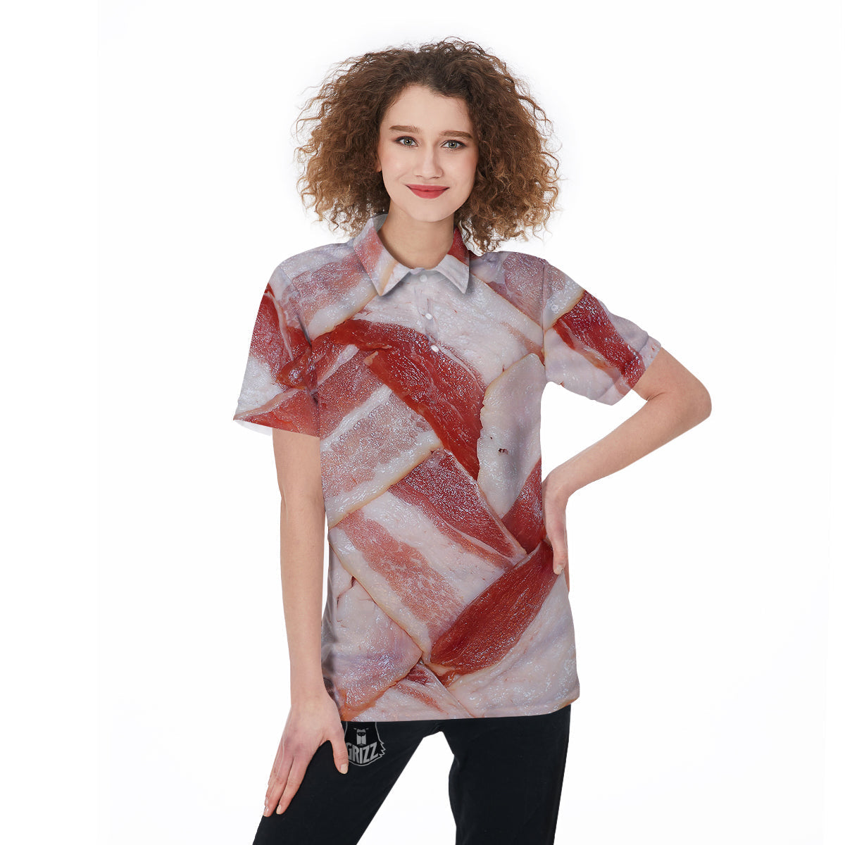 Bacon Weaving Print Women's Golf Shirts-grizzshop