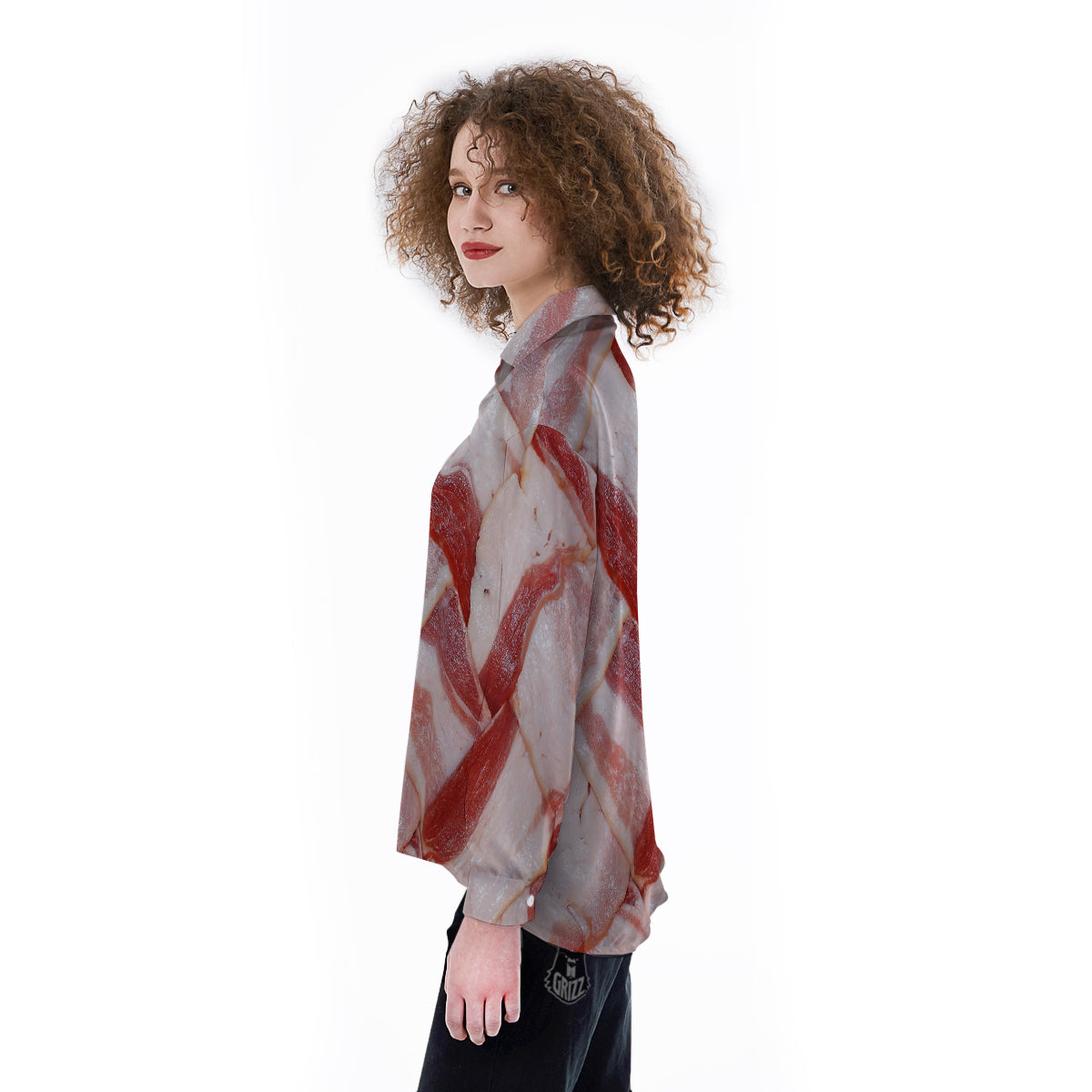 Bacon Weaving Print Women's Long Sleeve Shirts-grizzshop