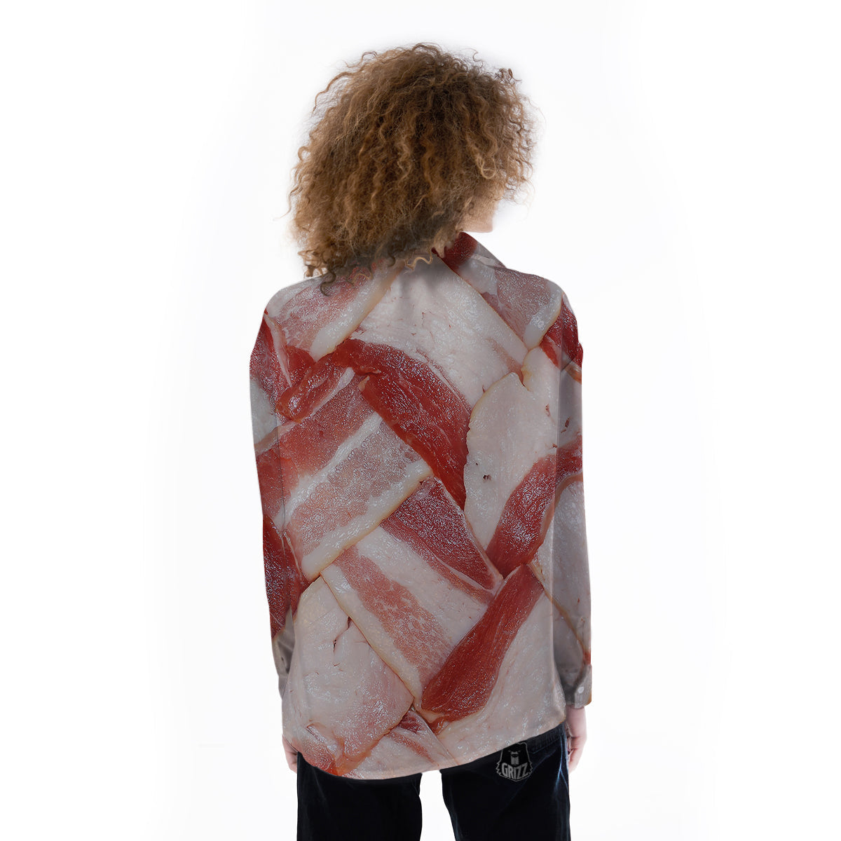 Bacon Weaving Print Women's Long Sleeve Shirts-grizzshop
