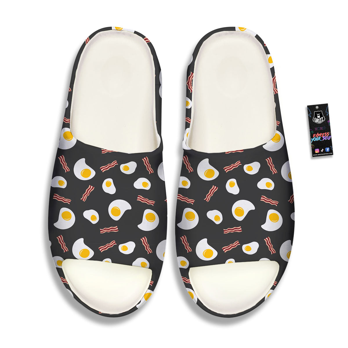 Bacon And Black Fried Egg Print Pattern Sandals-grizzshop