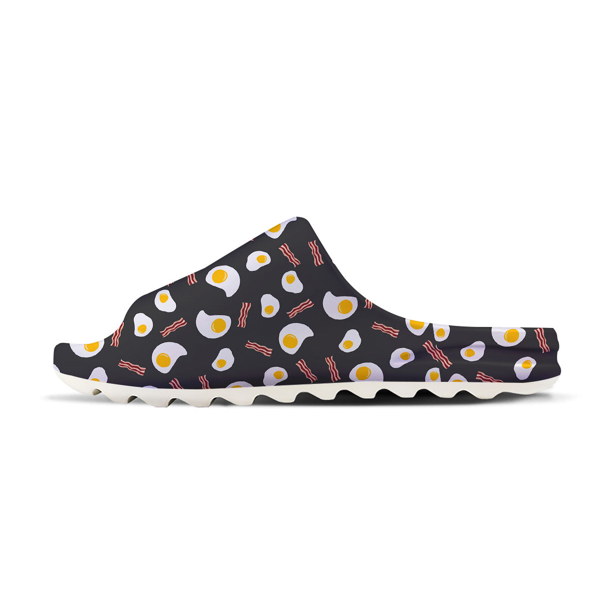 Bacon And Black Fried Egg Print Pattern Sandals-grizzshop