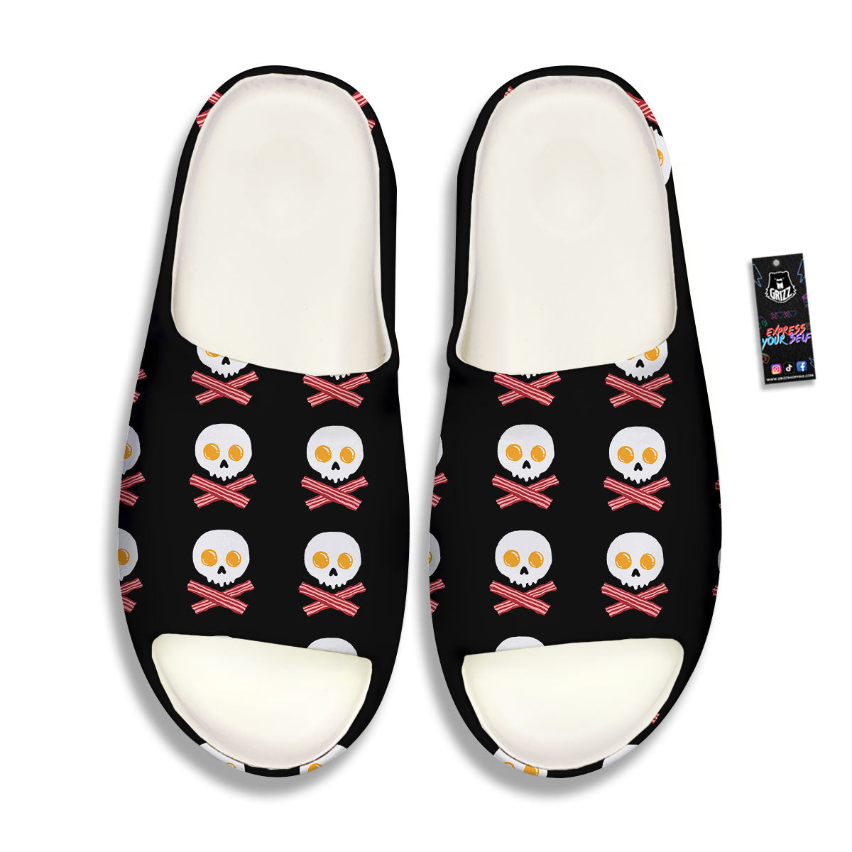 Bacon And Skull Fried Egg Print Pattern Sandals-grizzshop