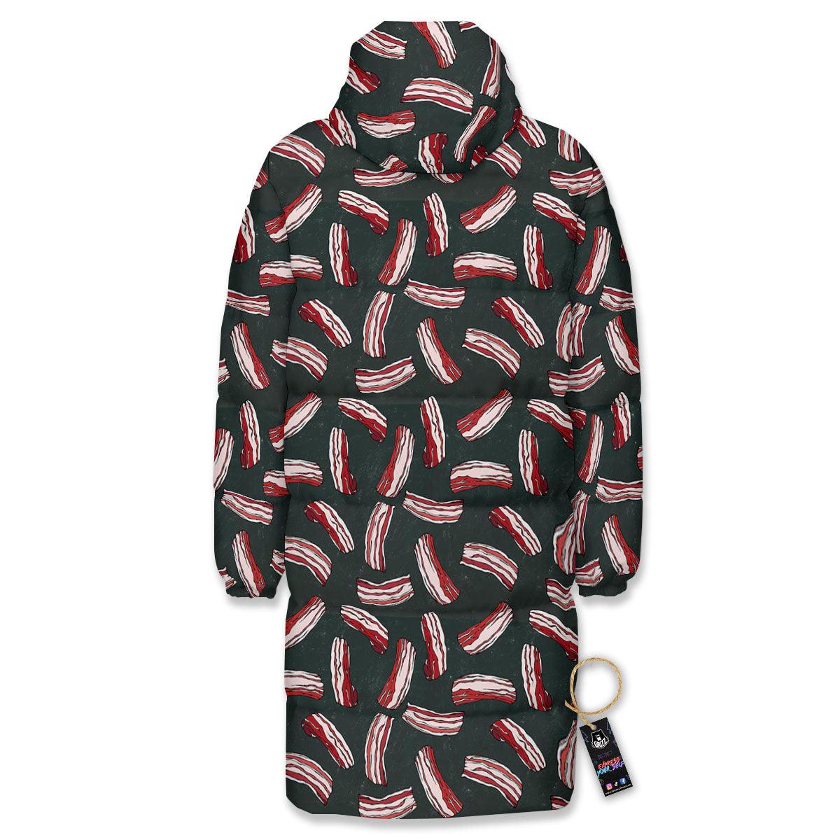 Bacon Black Print Pattern Long Down Jacket