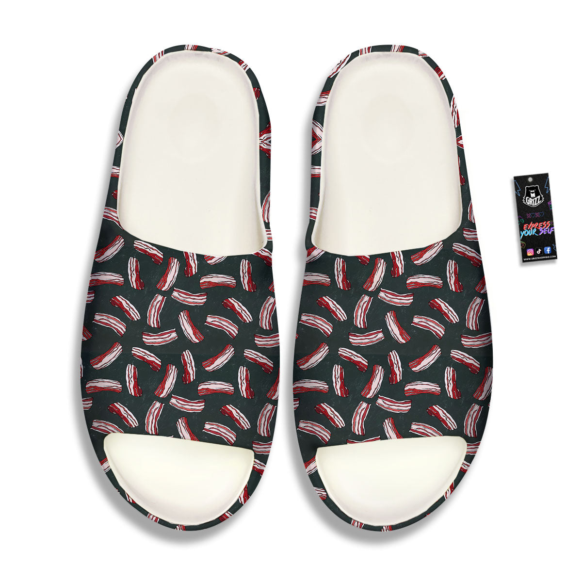 Bacon Black Print Pattern Sandals-grizzshop