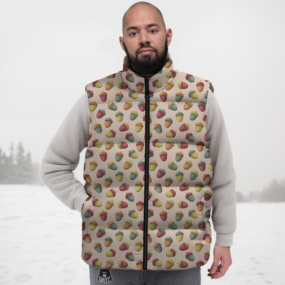 Bacteria Virus Pattern Print Down Vest-grizzshop