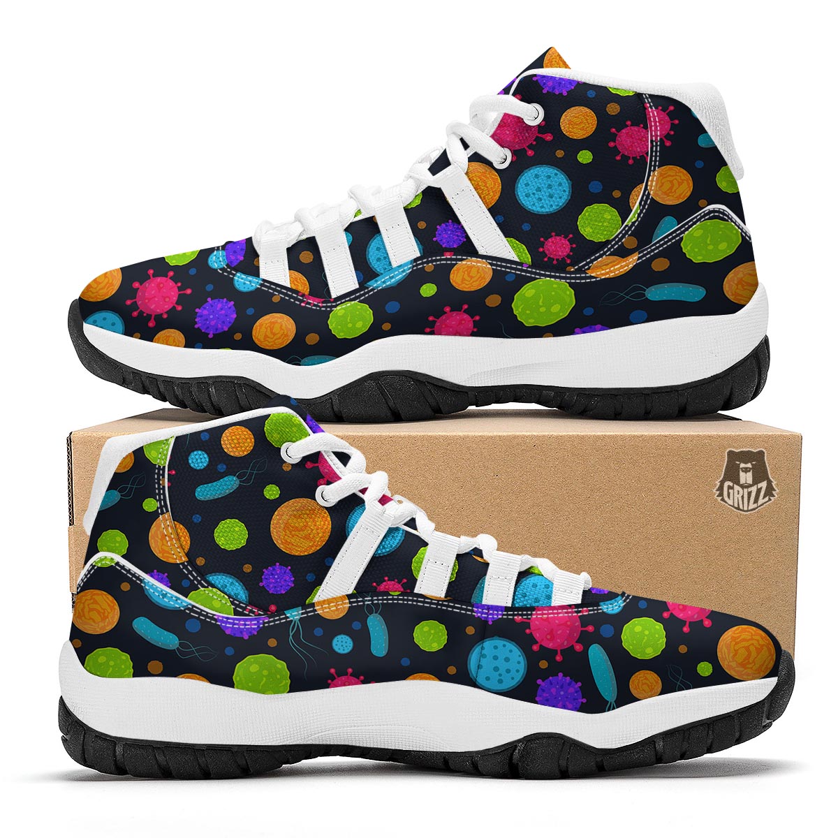 Bacteria Virus Pattern Print White Bball Shoes-grizzshop