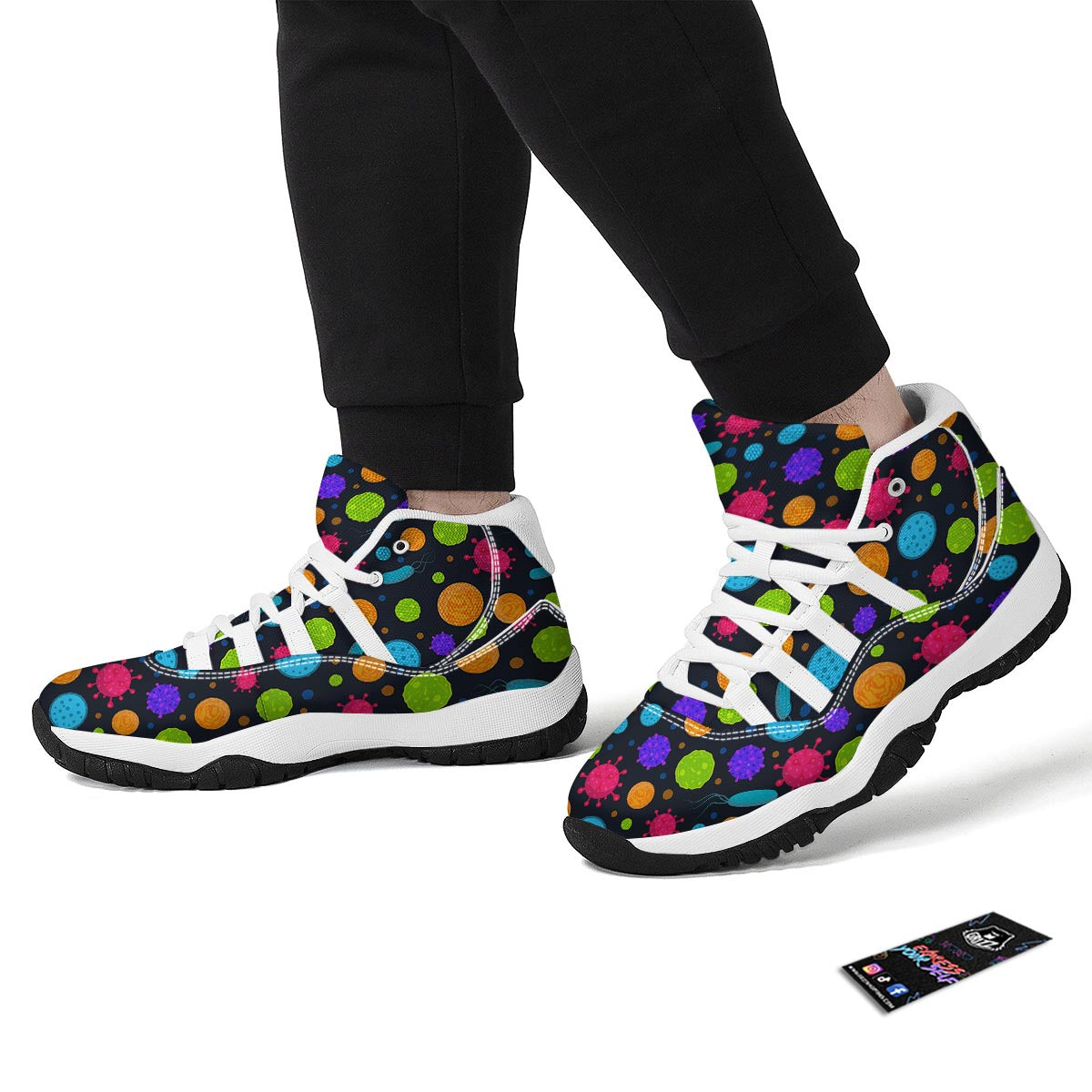 Bacteria Virus Pattern Print White Bball Shoes-grizzshop