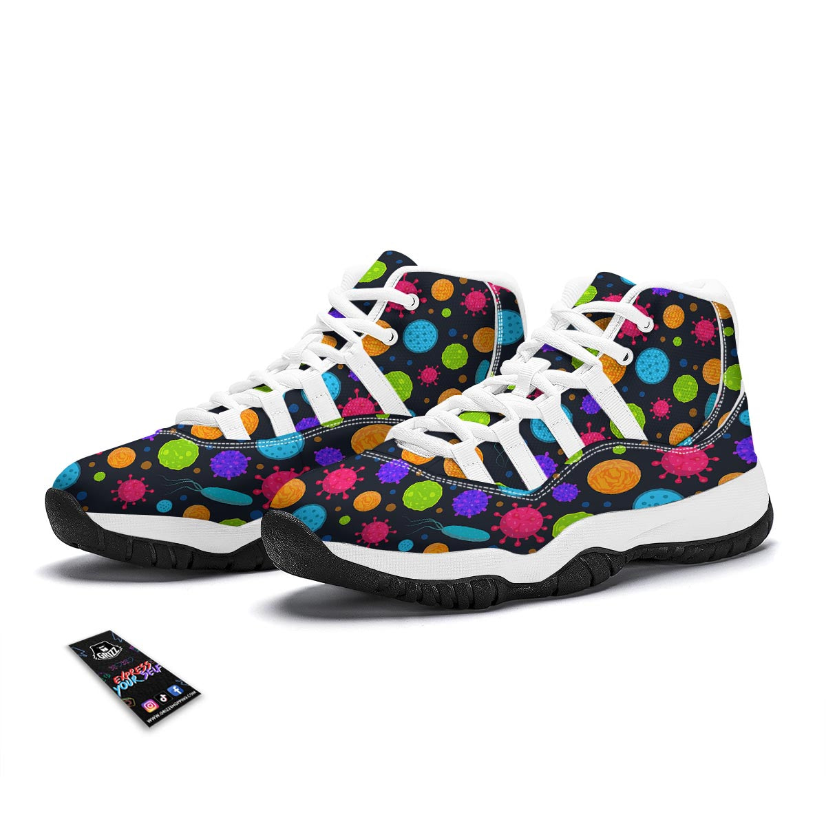 Bacteria Virus Pattern Print White Bball Shoes-grizzshop