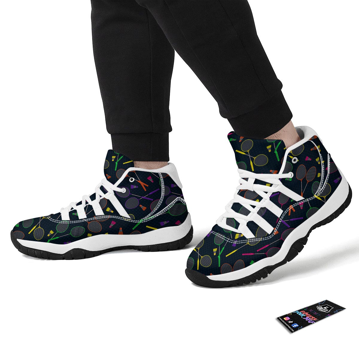 Badminton Colorful Pattern Print White Bball Shoes-grizzshop