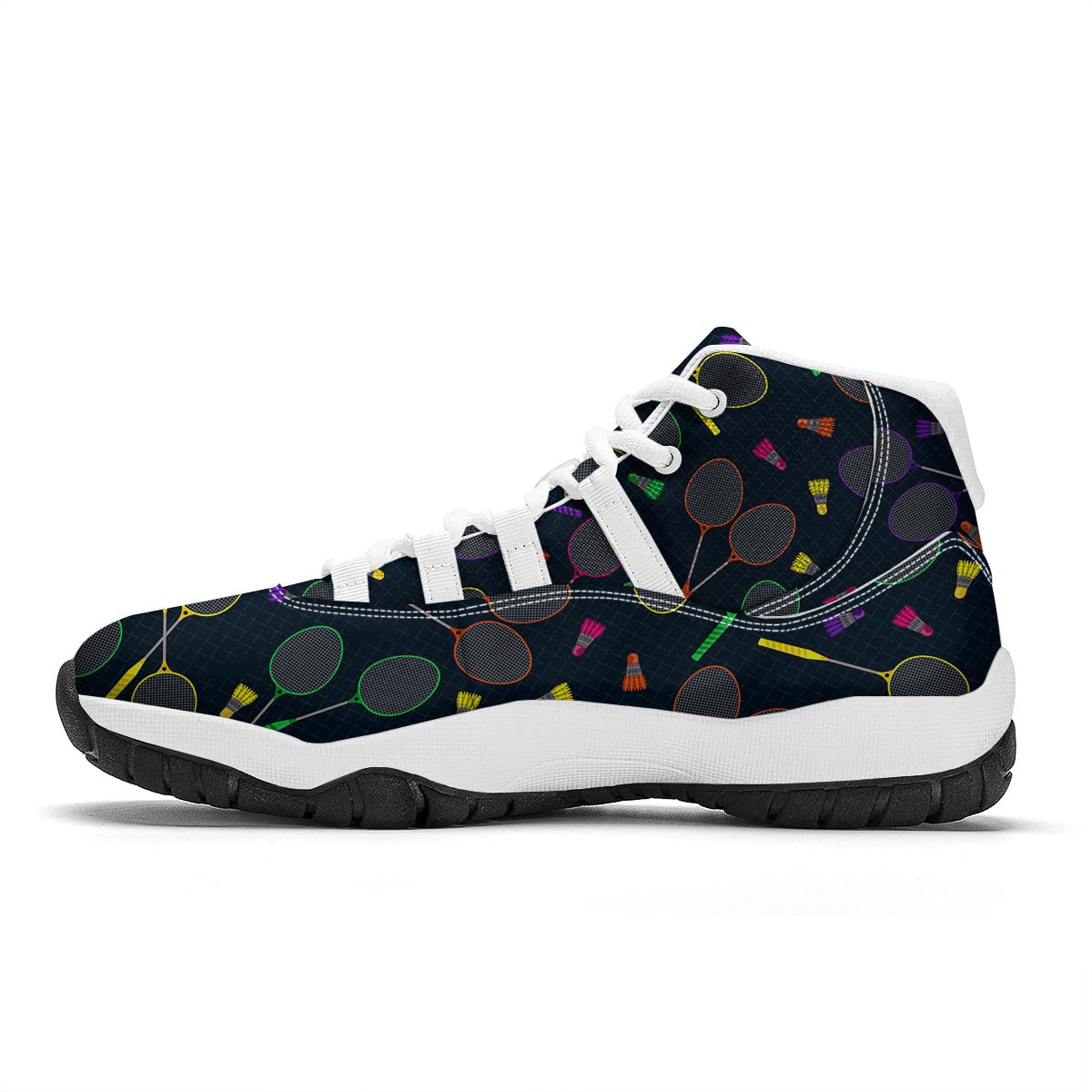 Badminton Colorful Pattern Print White Bball Shoes-grizzshop