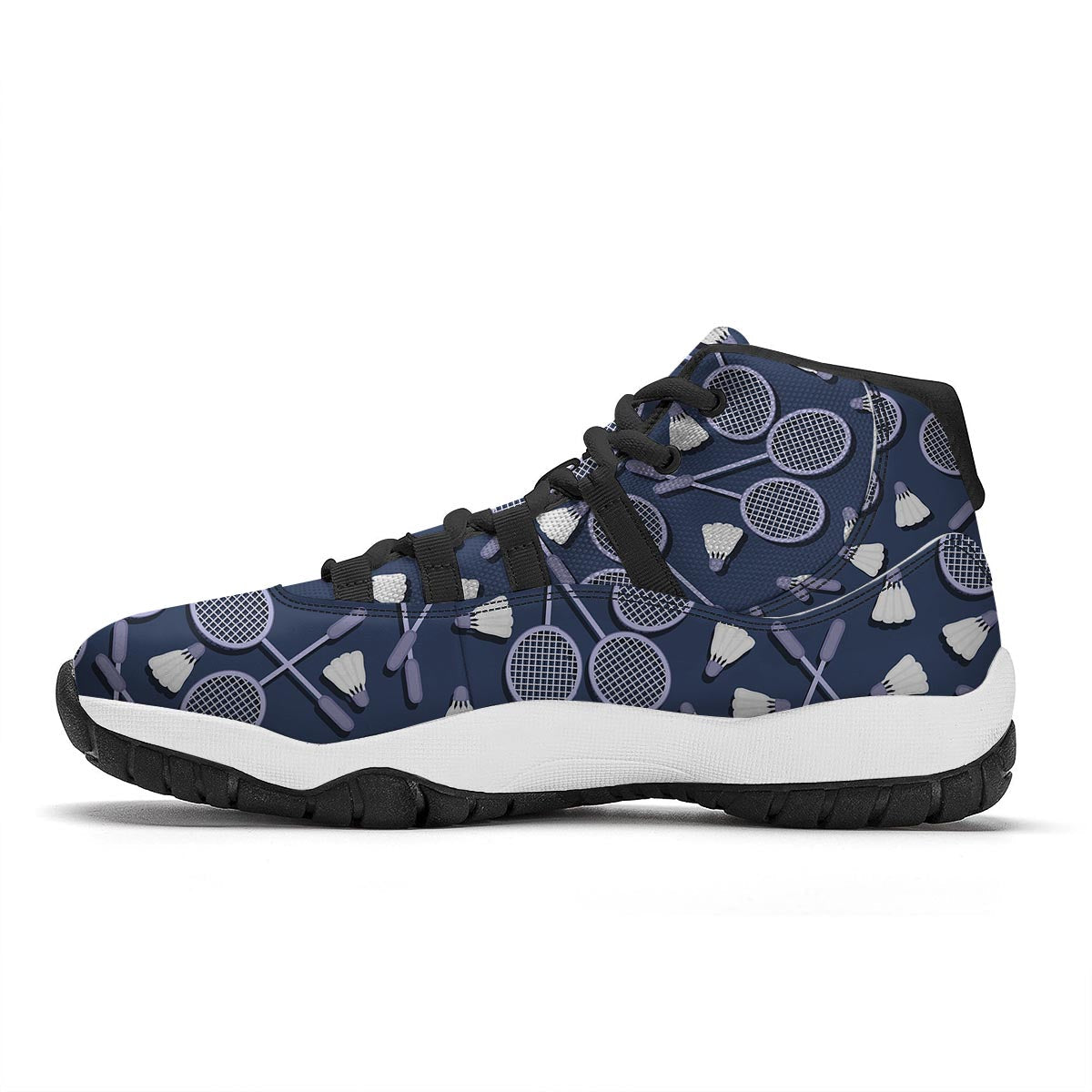 Badminton Pattern Print Black Bball Shoes-grizzshop
