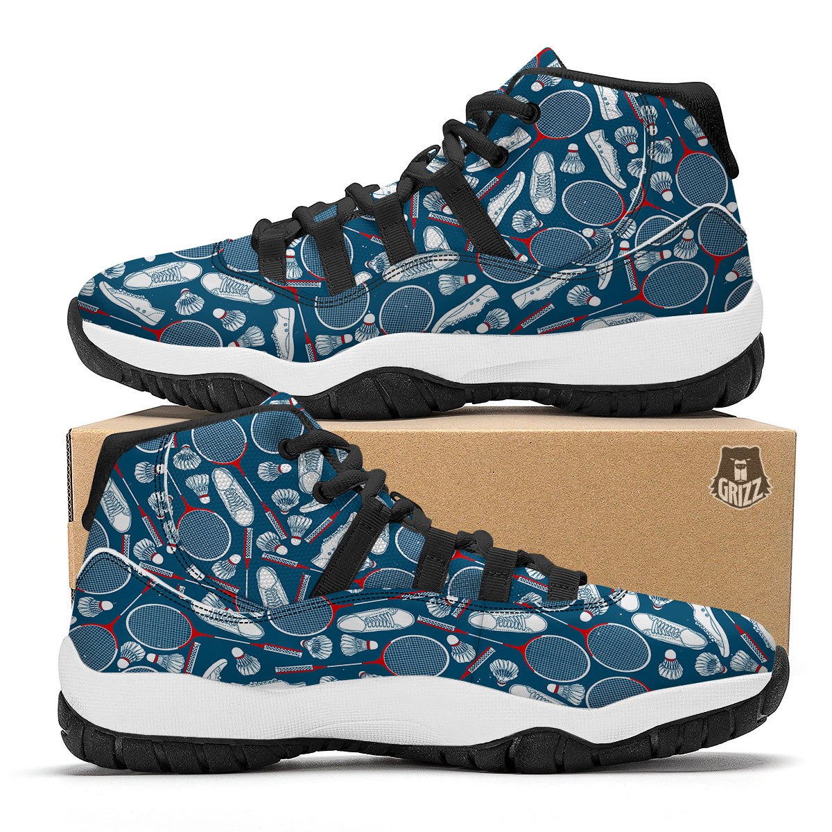 Badminton Print Pattern Black Bball Shoes-grizzshop