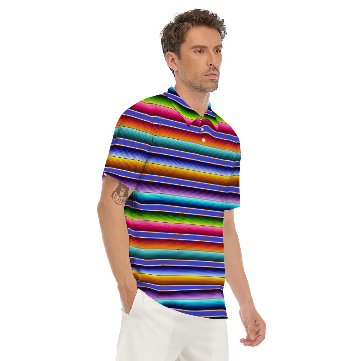 Baja Serape Mexican Men's Golf Shirts-grizzshop
