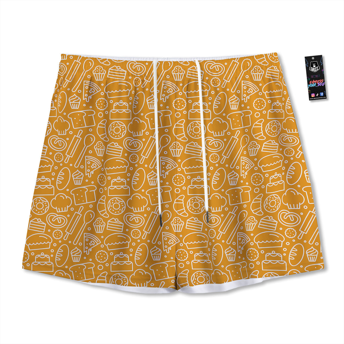 Bakery Yellow Print Pattern Mesh Shorts-grizzshop