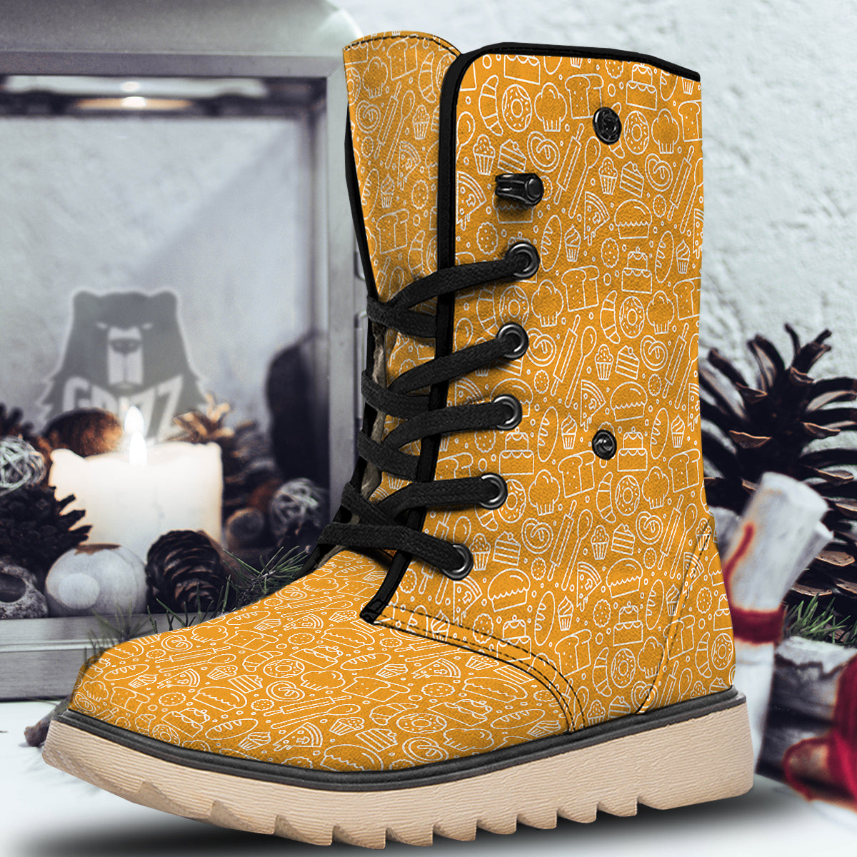 Bakery Yellow Print Pattern Snow Boots-grizzshop